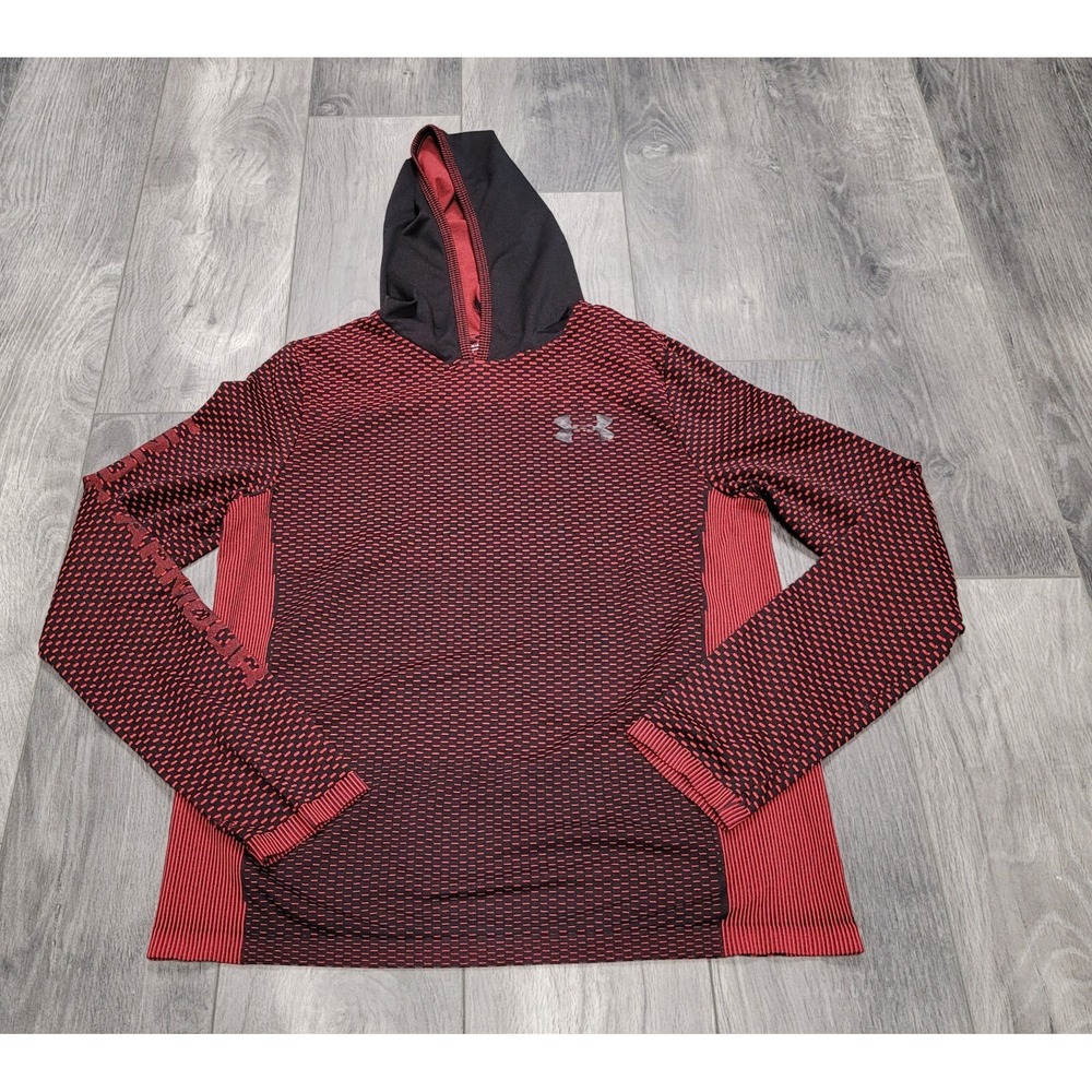 Boys Under Armour Loose Heatgear Long Sleeve Hoodie Size YLG Red/Black